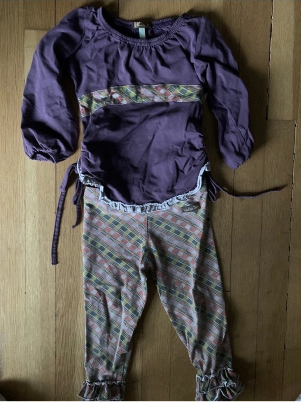 Matilda Jane Purple Top with Multicolor Plaid Ruffle Leggings